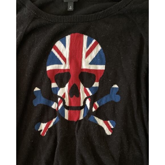 TORRID Black Sweater w Skull in Britain Flag Size 3 Long sleeve 100% Cotton - Picture 5 of 6